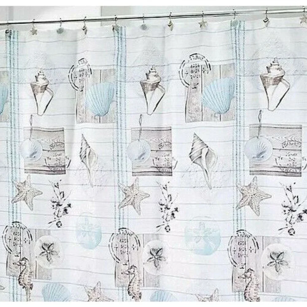 Avanti Shell Fabric Shower Curtain Seahorse Shells Beach House Nautical Summer